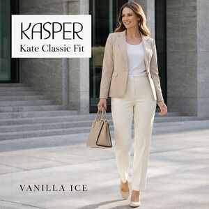 Kasper Women's Kate Classic Fit Crepe Straight Leg Pants Vanilla Ice 12 NWT